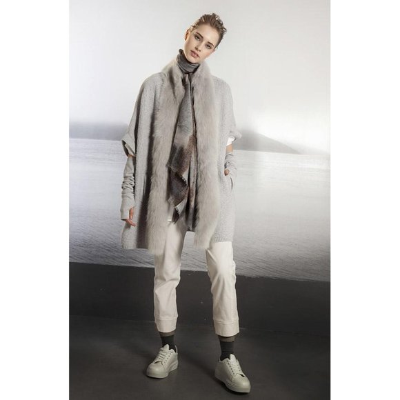 Grey Cape Shearling & Cashmere Cardigan By TONET - Picture 1 of 1